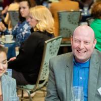 Student and donor smiling together at Scholarship Dinner 2019